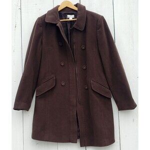 Ann Taylor Loft Long Brown Wool Cashmere Blend Pea Coat Jacket Sz 8